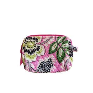 Vera Bradley Pink Floral Quilted Cosmetic Makeup Bag Travel Organizer With Zippe
